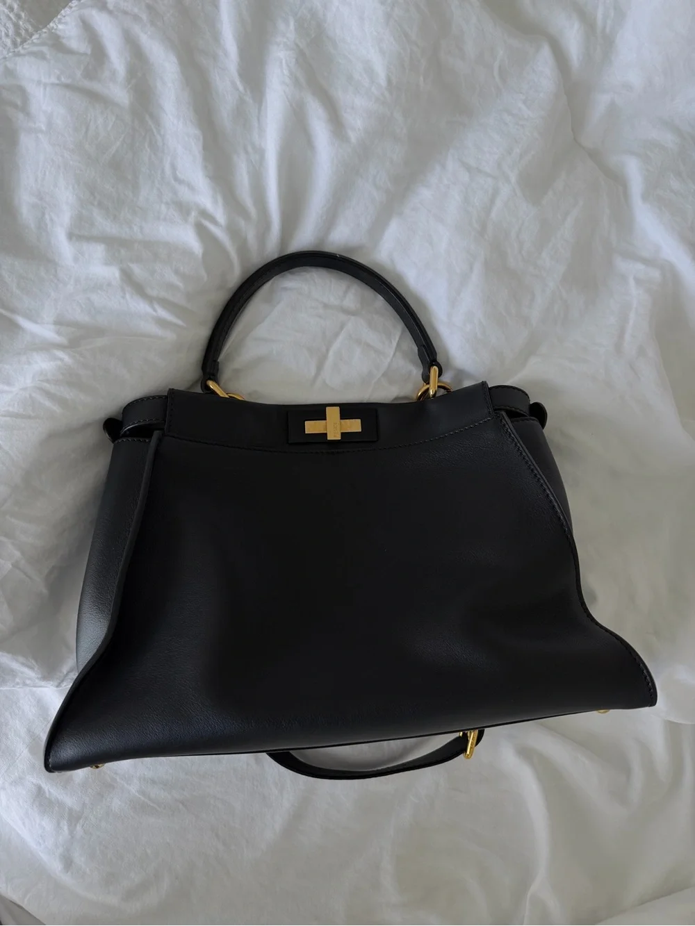 Fendi Black Leather Satchel with Gold Hardware